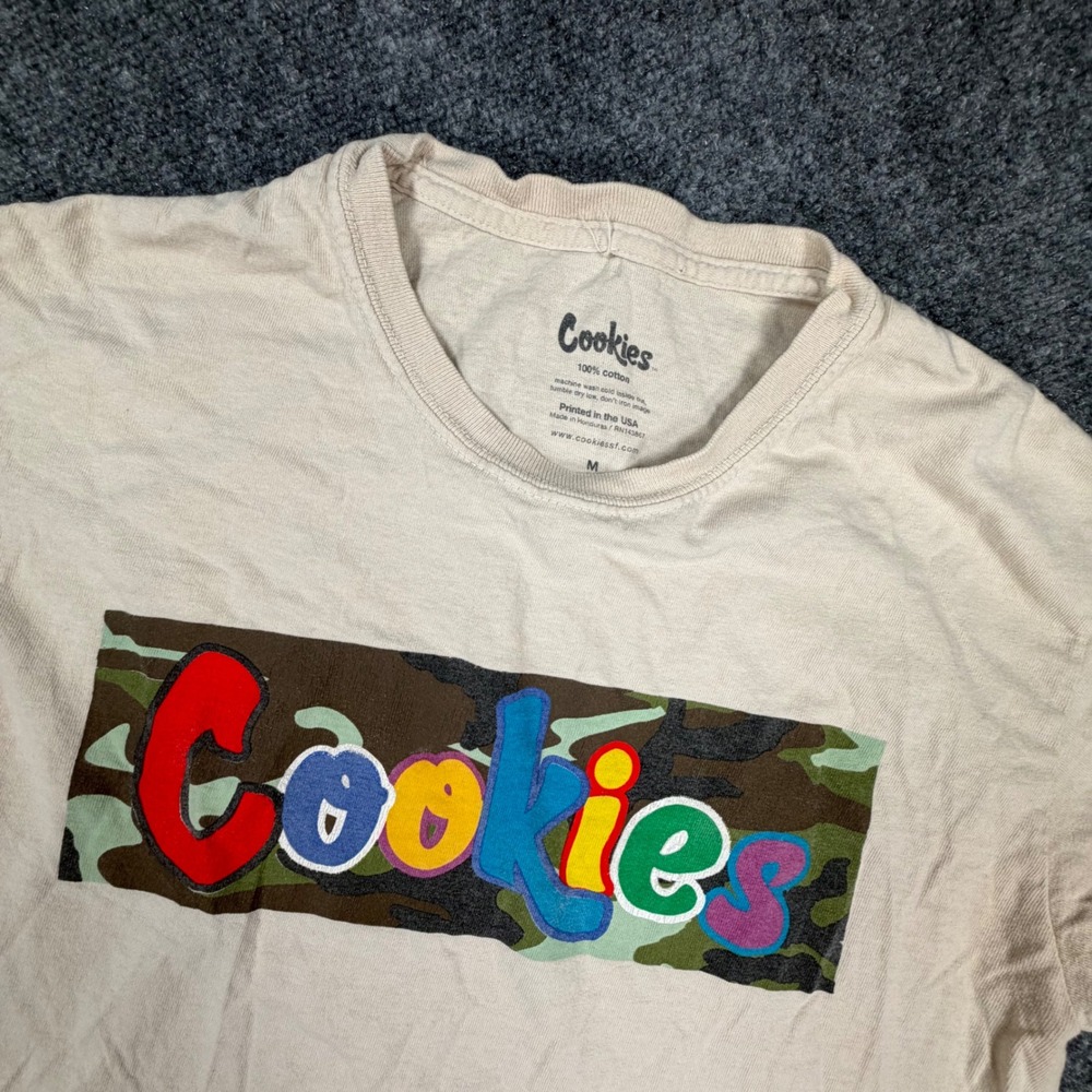 Cookies SF Mens‎ Camo Box Logo Graphic T-Shirt Tan Size Medium S/S Tee 0537